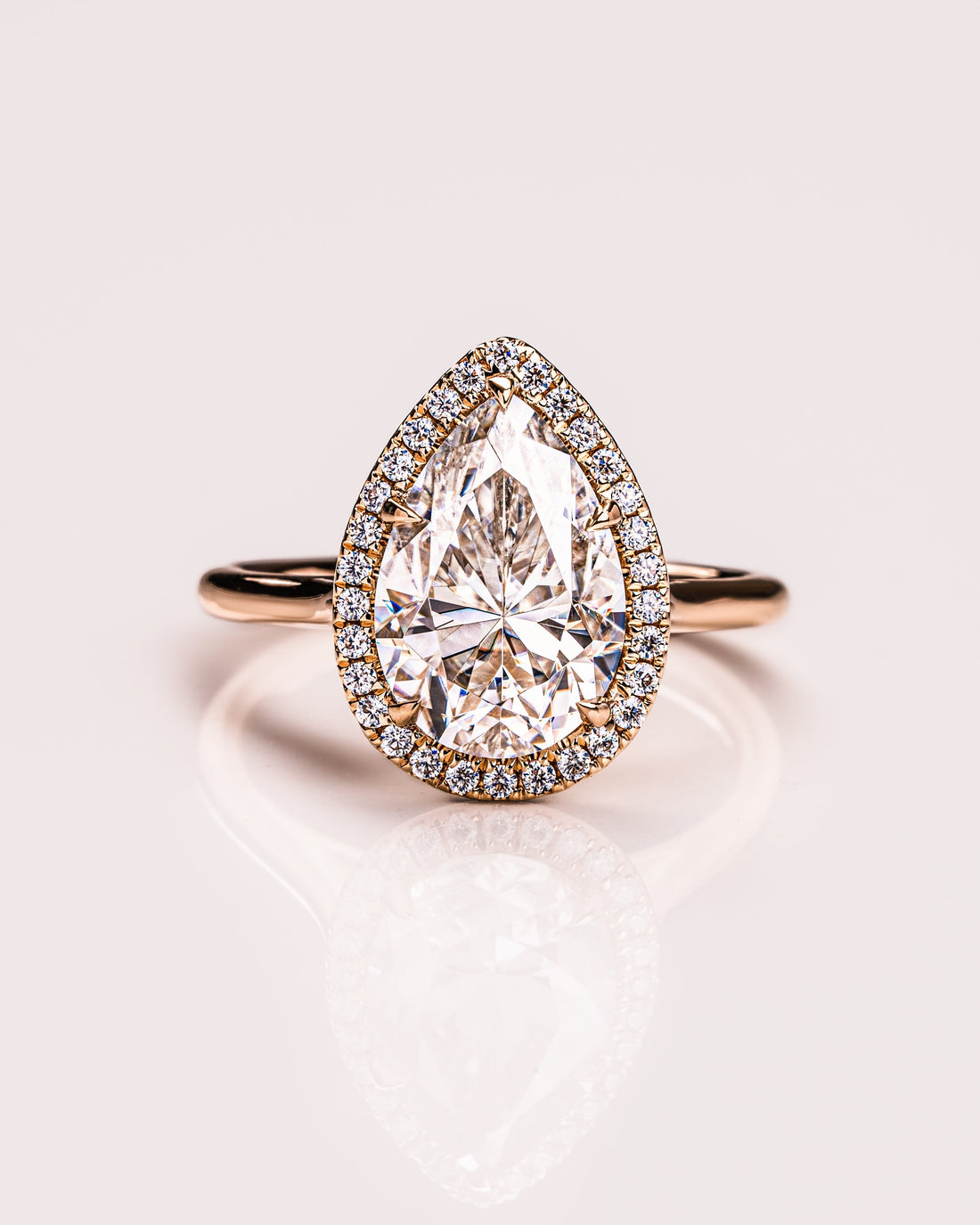 2.0-3.50 CT Pear CVD Diamond Halo Engagement Ring