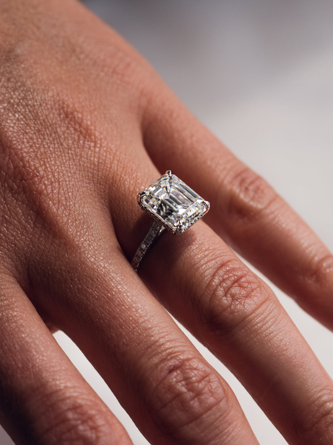 2.0 - 4.50 CT Emerald  CVD Diamond Pave Setting Engagement Ring