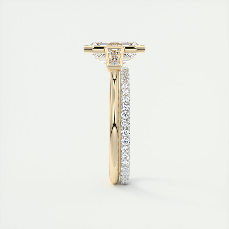 2.0CT Emerald Cut Moissanite Bezel 3 Stone Diamond Engagement Ring