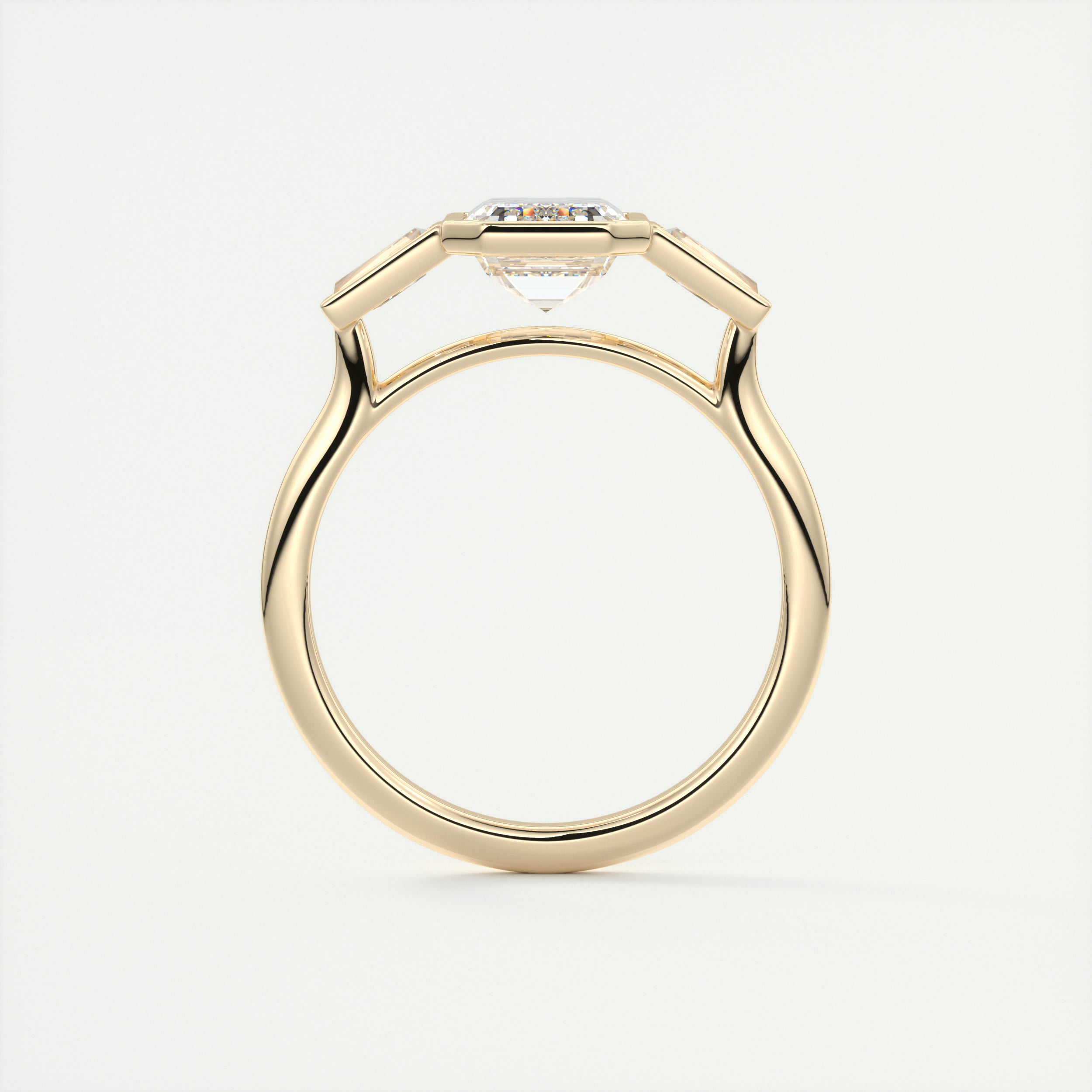 2.0CT Emerald Cut Moissanite Bezel 3 Stone Diamond Engagement Ring