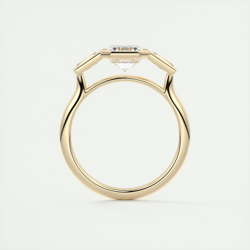 2.0CT Emerald Cut Moissanite Bezel 3 Stone Diamond Engagement Ring