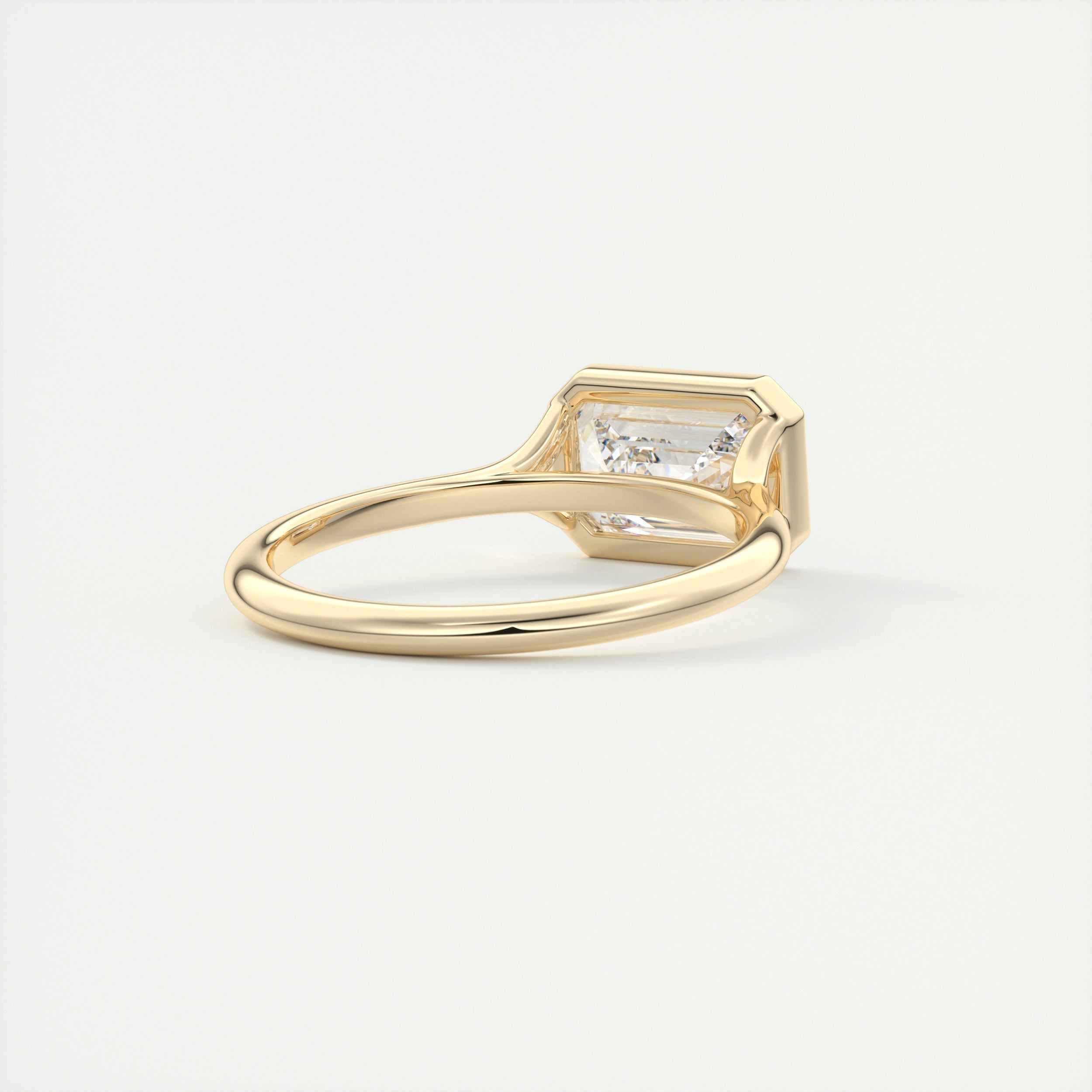 2CT East West Emerald Cut Moissanite Bezel Solitaire Engagement Ring