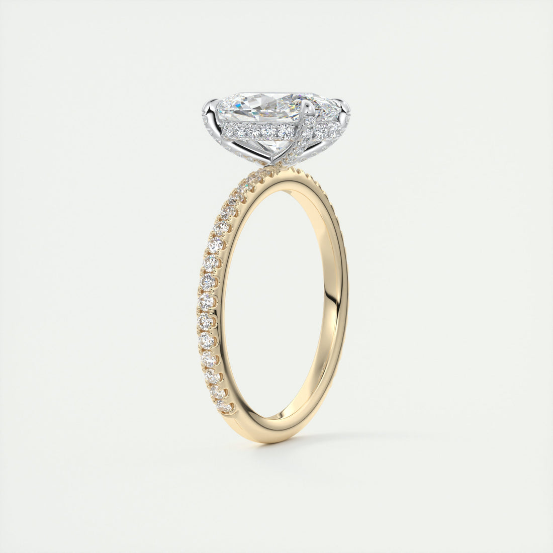 2CT Oval Cut Moissanite Hidden Halo Pave Setting Engagement Ring