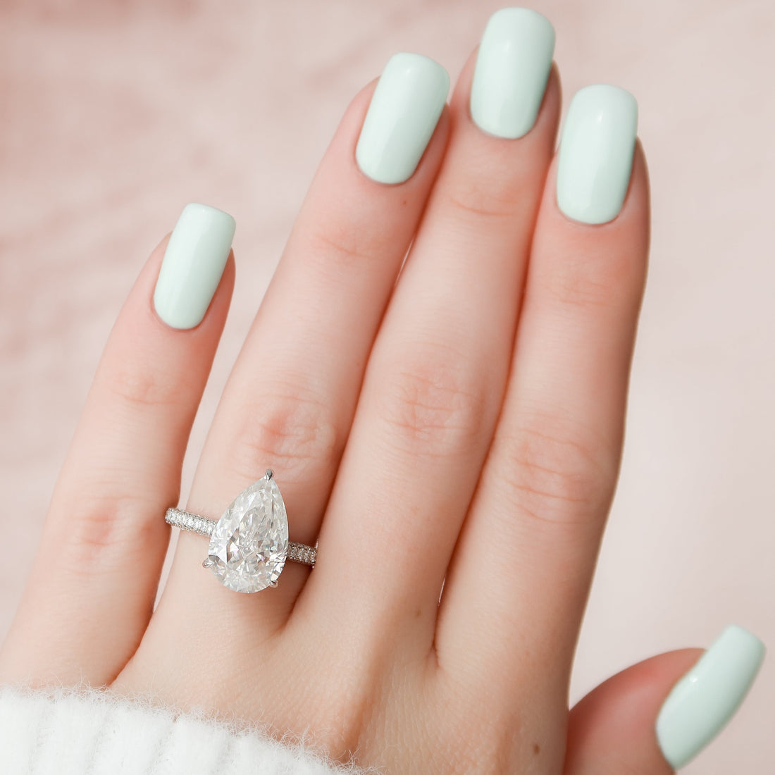 2.0 - 4.0 CT Pear Cut CVD Diamond Hidden Halo & Pave Engagement Ring
