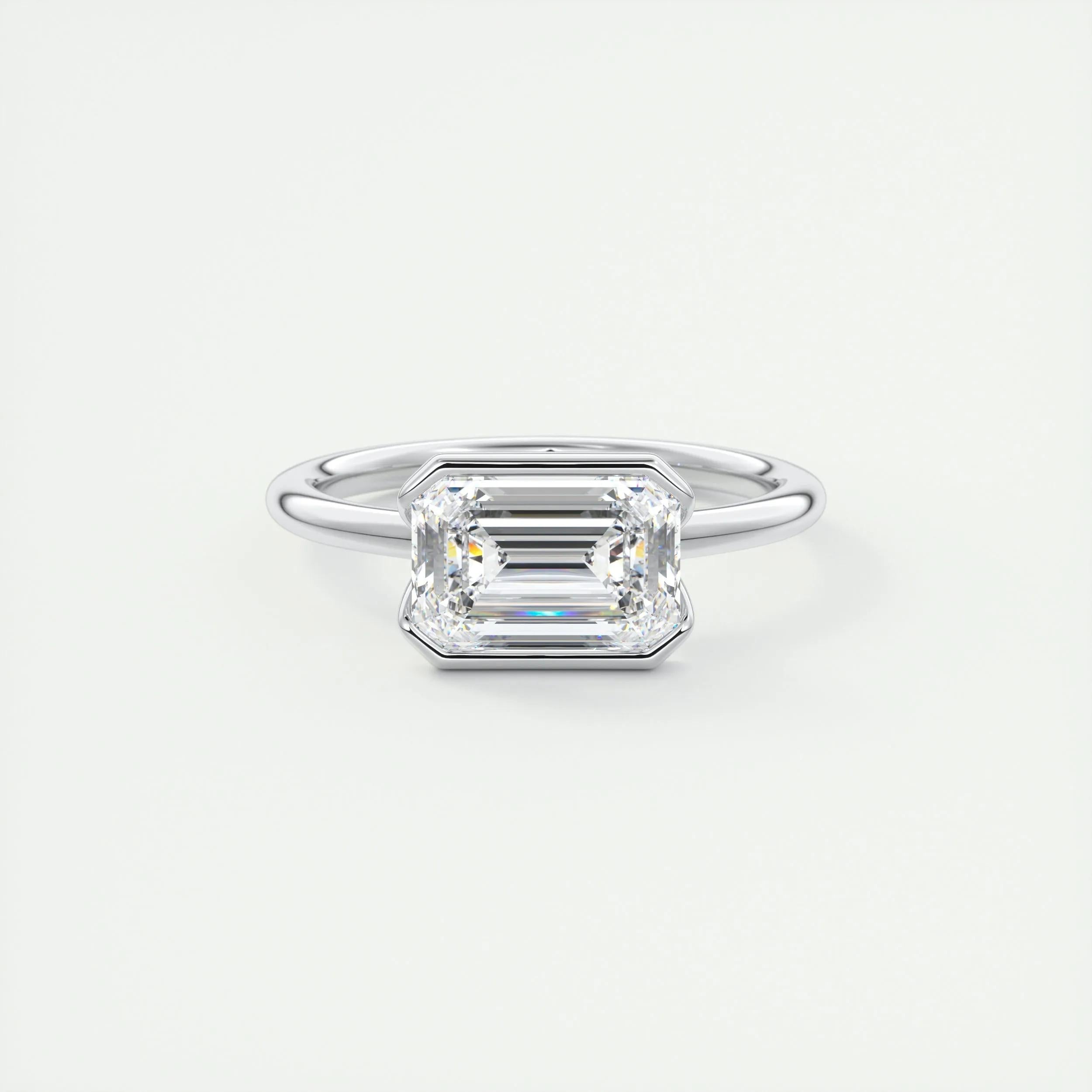 2.0 Ct Emerald East West Half Bezel Solitaire Moissanite Engagement Ring