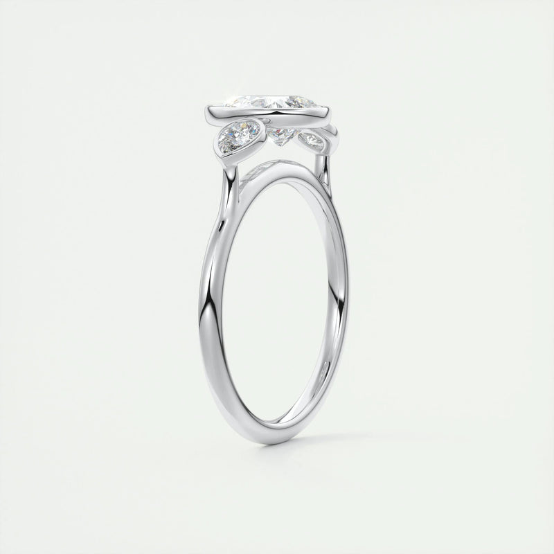 2.0 Ct Pear Bezel Three Stone Moissanite Diamond Engagement Ring