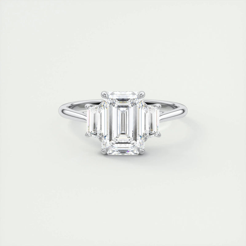 2.0 Ct Emerald Three Stone Moissanite Diamond Engagement Ring