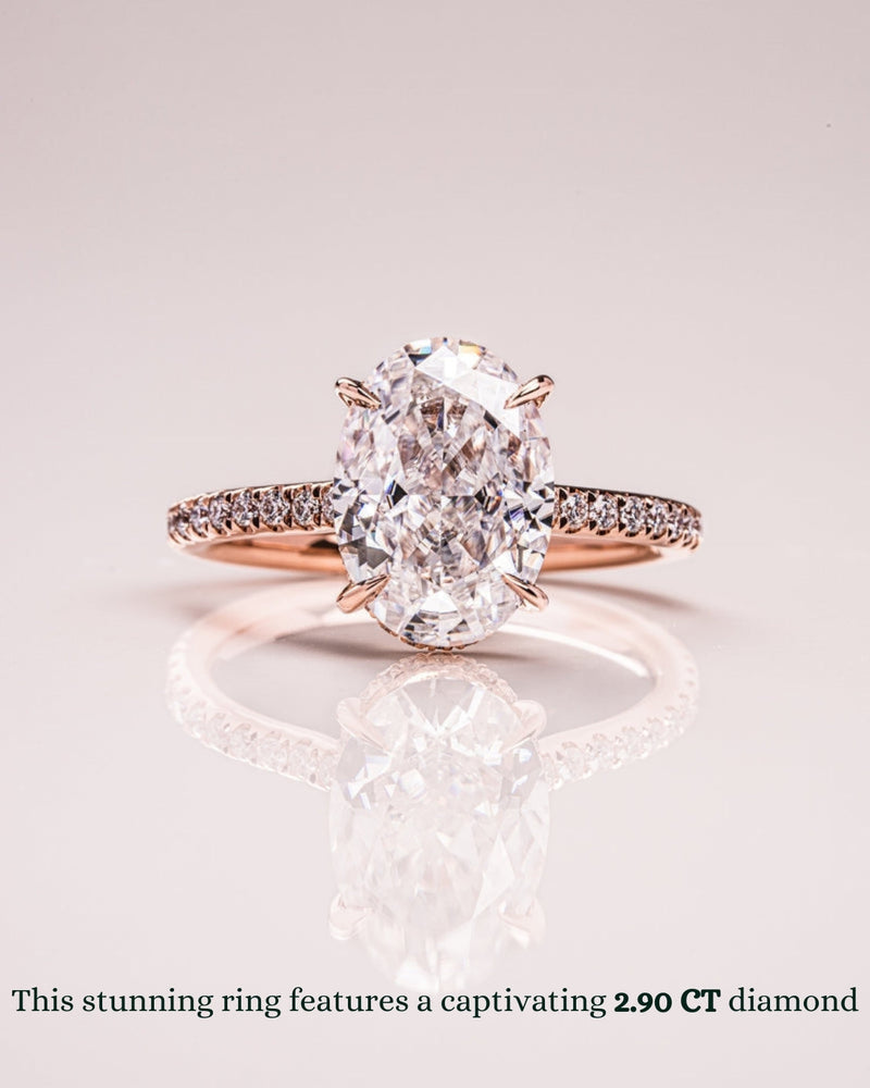 2.0 - 3.90 CT Oval  CVD Diamond Hidden Halo Pave Setting Engagement Ring