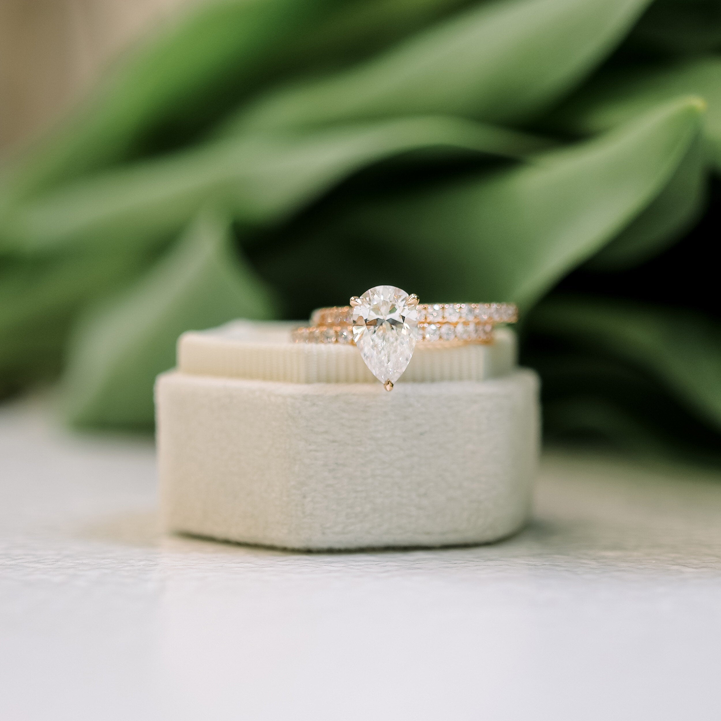 2.25CT Pear Moissanite Hidden Halo Pave Setting Engagement Ring