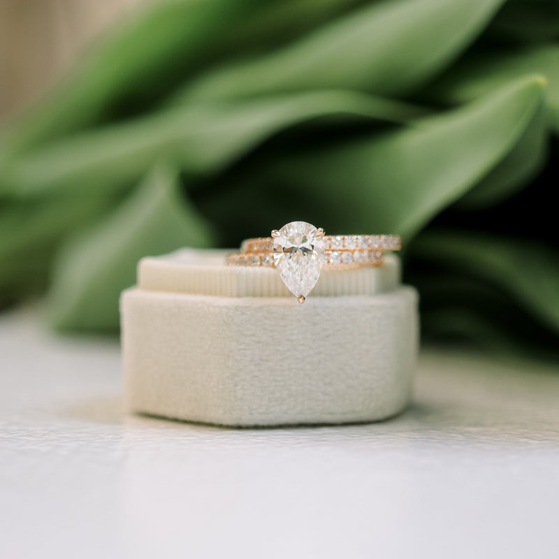 2.25CT Pear Moissanite Hidden Halo Pave Setting Engagement Ring