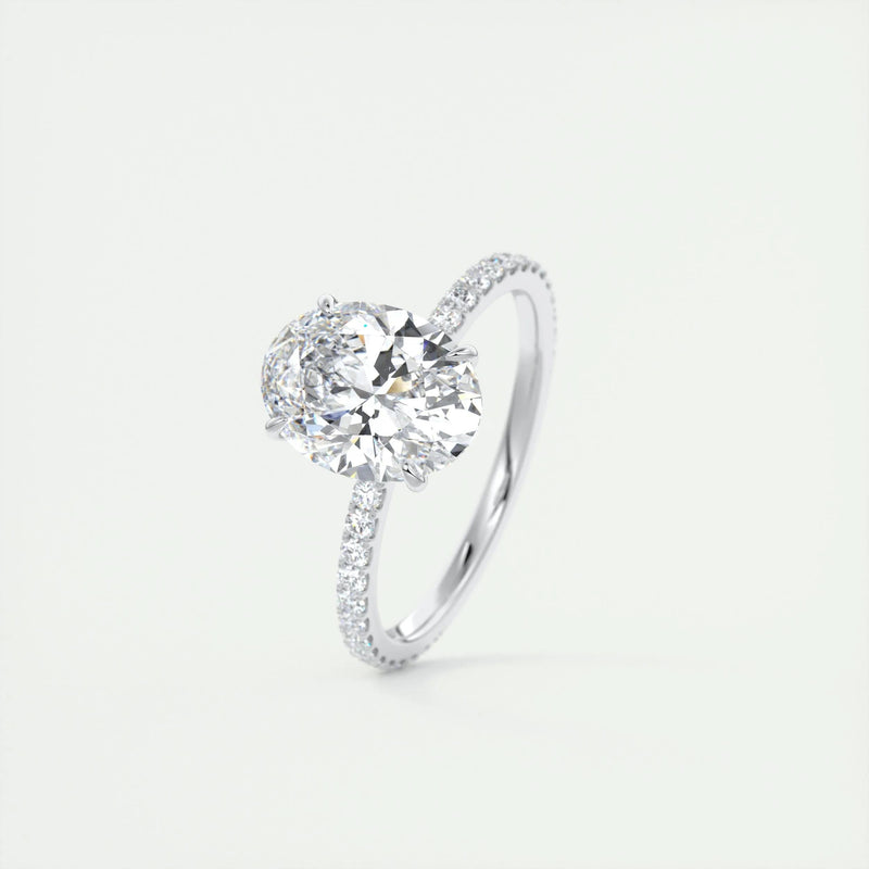 2.0 Ct  Oval Cut Moissanite Pave Diamond Engagement Ring