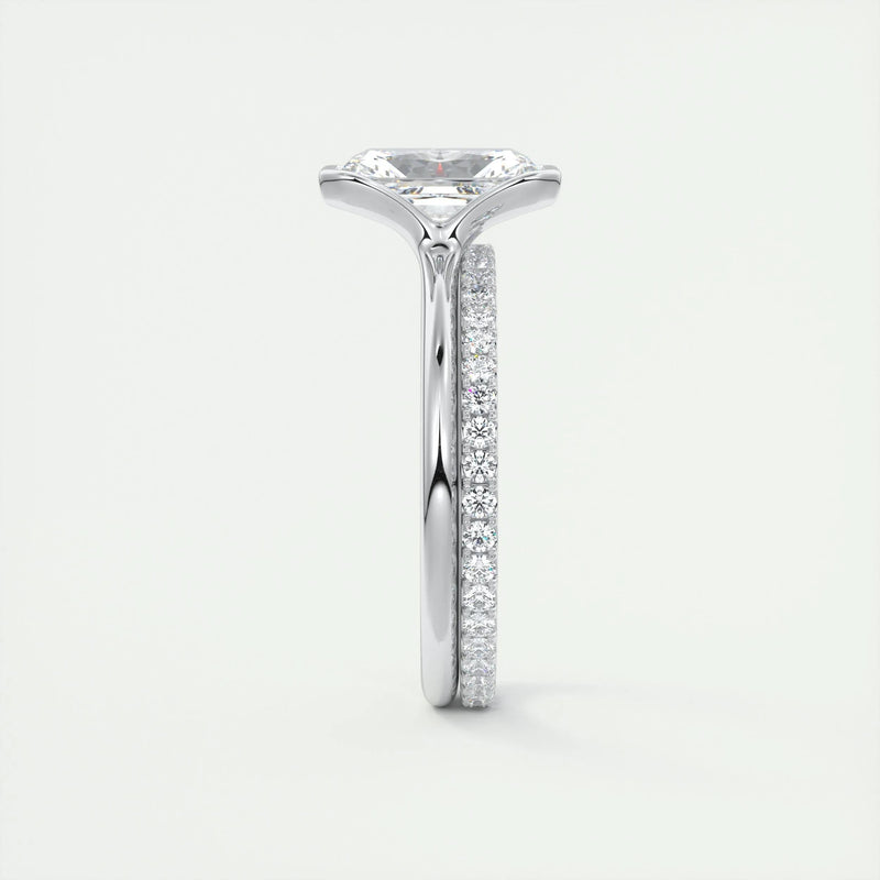 2.0 Ct Radiant Half Bezel Solitaire Moissanite Engagement Ring