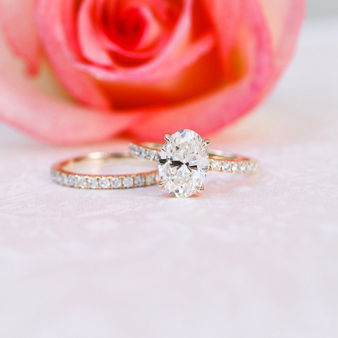 2.25CT Oval Moissanite Solitaire Pave Setting Engagement Ring