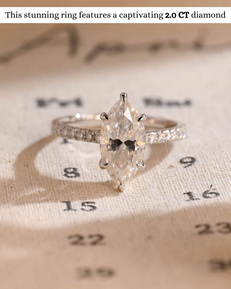 1.0 - 3.0 CT Marquise CVD Diamond Hidden Halo Pave Setting Engagement Ring