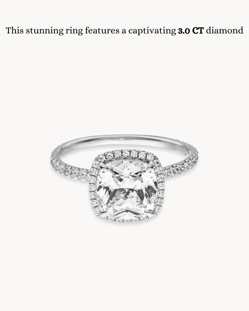 1.0-3.0 CT Cushion Cut CVD Diamond Halo Pave Setting Engagement Ring