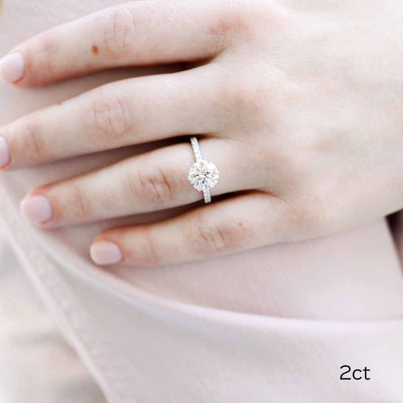 2.0CT Round Moissanite Solitaire Pave Setting Engagement Ring