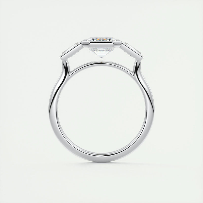 2.5 Ct Emerald Three Stone Bezel Moissanite Engagement Ring