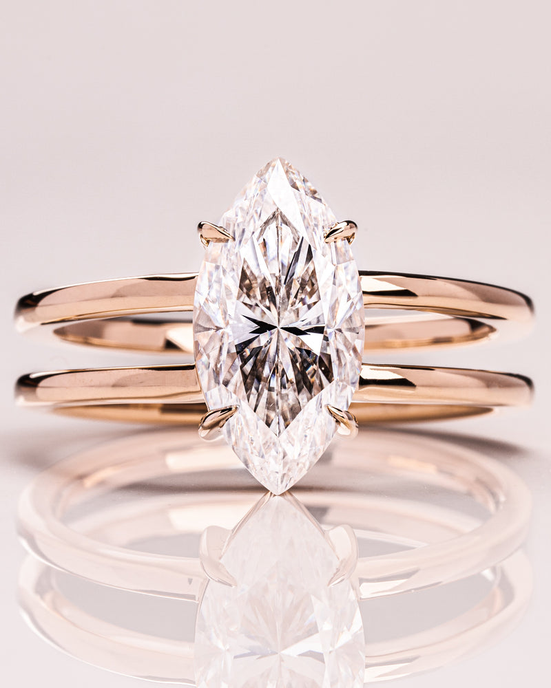 1.58 -3.58 CT Marquise CVD Diamond Solitaire Double Band Engagement Ring
