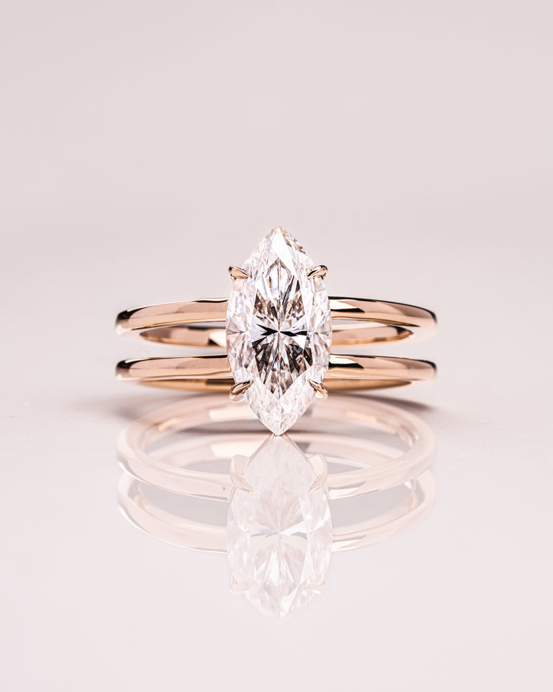 1.58 -3.58 CT Marquise CVD Diamond Solitaire Double Band Engagement Ring