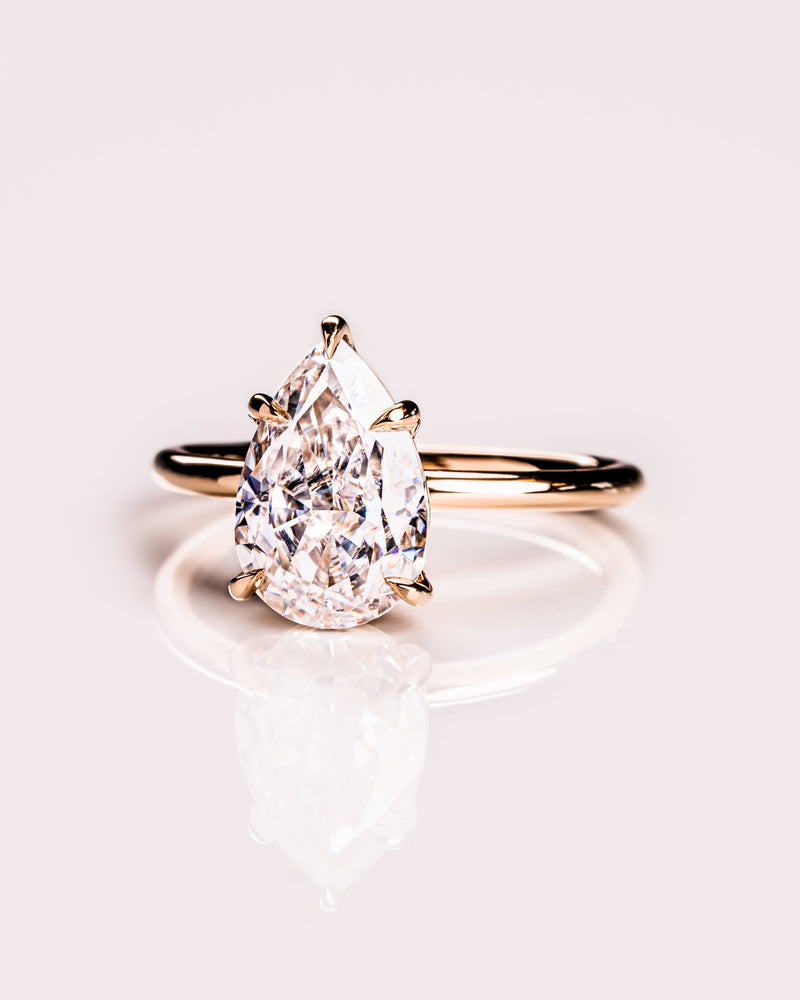 1.09-3.09 CT Pear  CVD Diamond Solitaire Engagement Ring