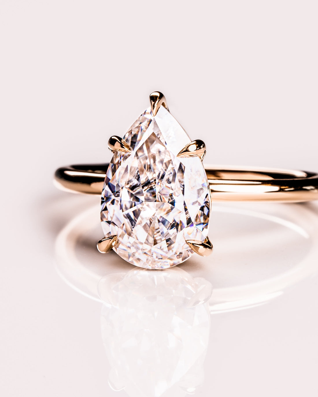 1.09-3.09 CT Pear  CVD Diamond Solitaire Engagement Ring