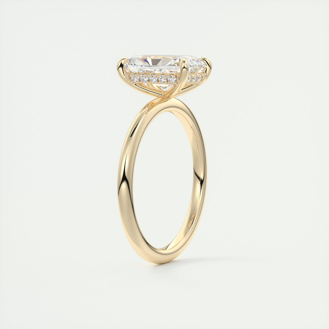 2CT Radiant Moissanite Solitaire Engagement Ring With Hidden Halo Setting