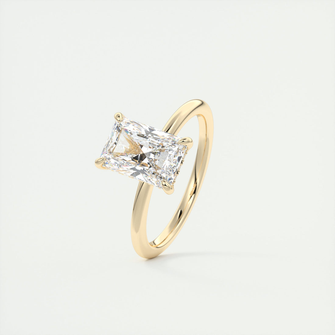 2CT Radiant Moissanite Solitaire Engagement Ring With Hidden Halo Setting