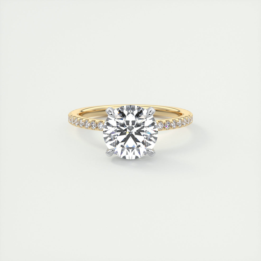 2CT Round Moissanite Solitaire Pave Setting Two Tone Engagement Ring