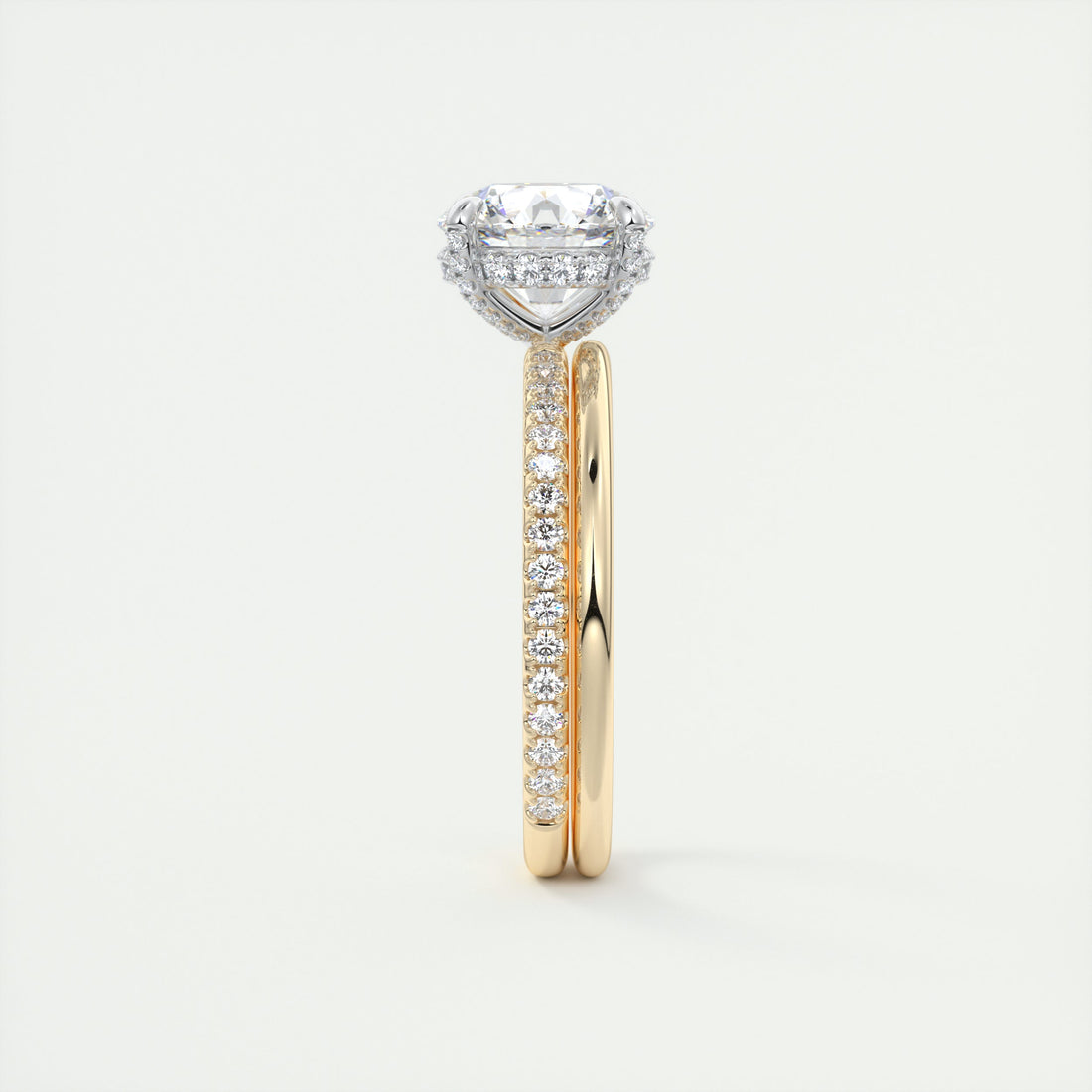 2CT Round Moissanite Solitaire Pave Setting Two Tone Engagement Ring