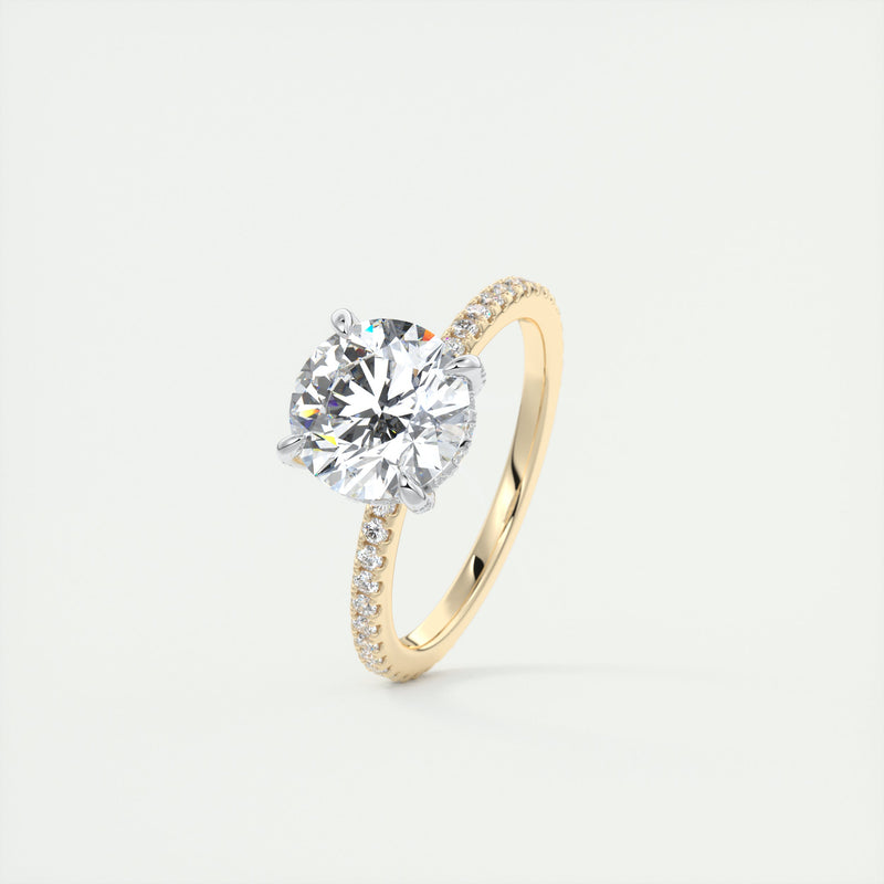 2CT Round Moissanite Solitaire Pave Setting Two Tone Engagement Ring