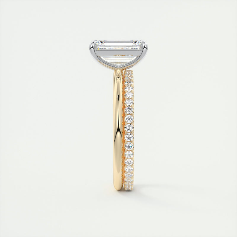 2CT Emerald Cut Moissanite Solitaire Two Tone Engagement Ring