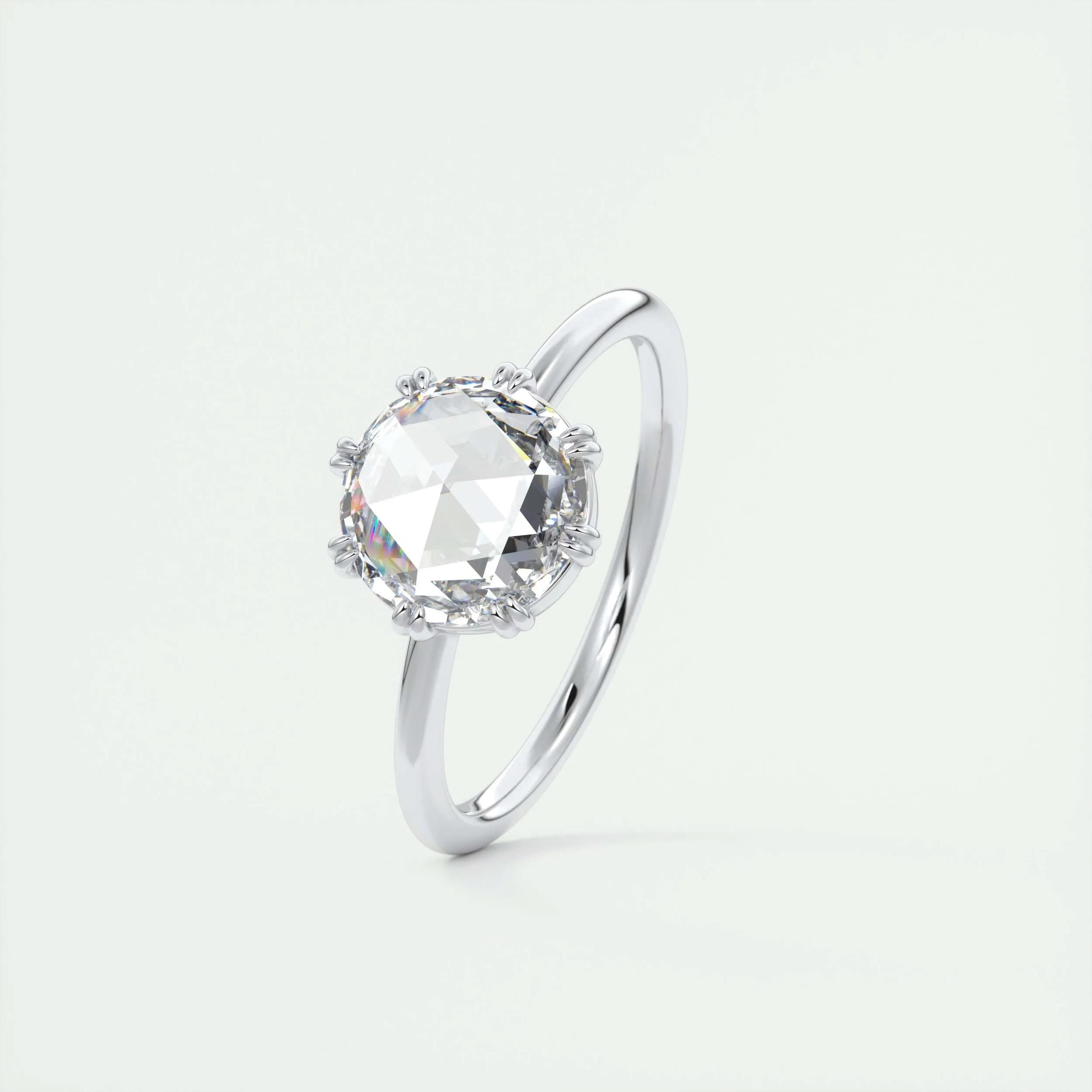 1.85 Ct Rose Cut Solitaire Full Bezel Moissanite Diamond  Engagement Ring