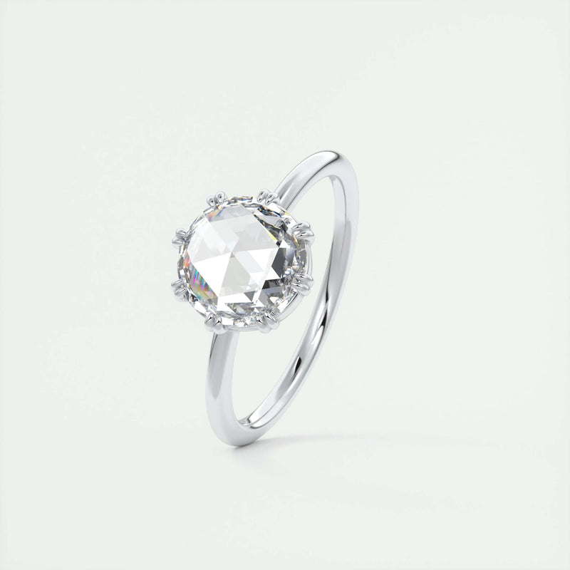 1.85 Ct Rose Cut Solitaire Full Bezel Moissanite Diamond  Engagement Ring