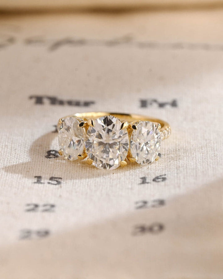 1.0 - 3.0 CT Oval F/VS1 CVD Diamond Three Stone Style Engagement Ring