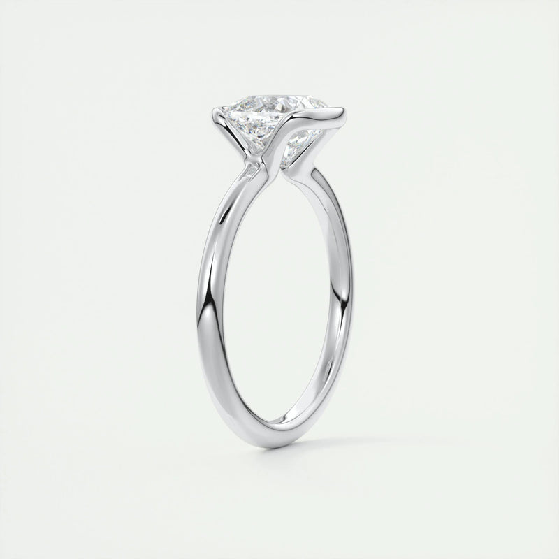 2.0 Ct Cushion East West Half Bezel Solitaire Moissanite Engagement Ring