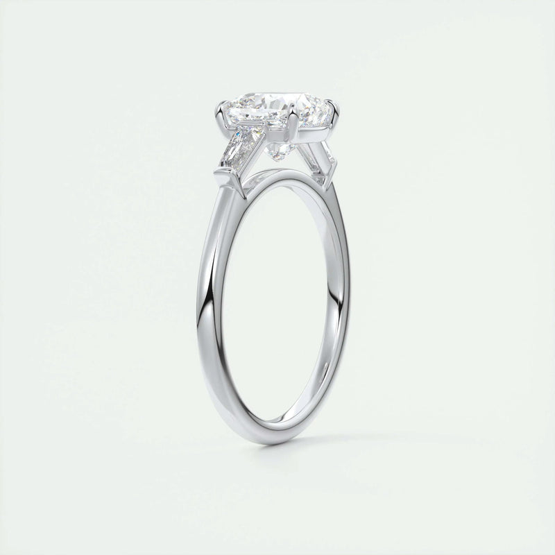 3.2 Ct Cushion Baguette Three Stone Moissanite Diamond Engagement Ring