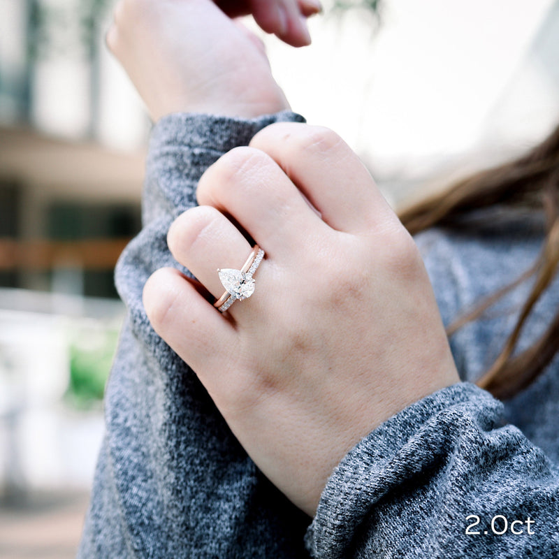 2.0ct Pear Cut Moissanite Solitaire Engagement Ring
