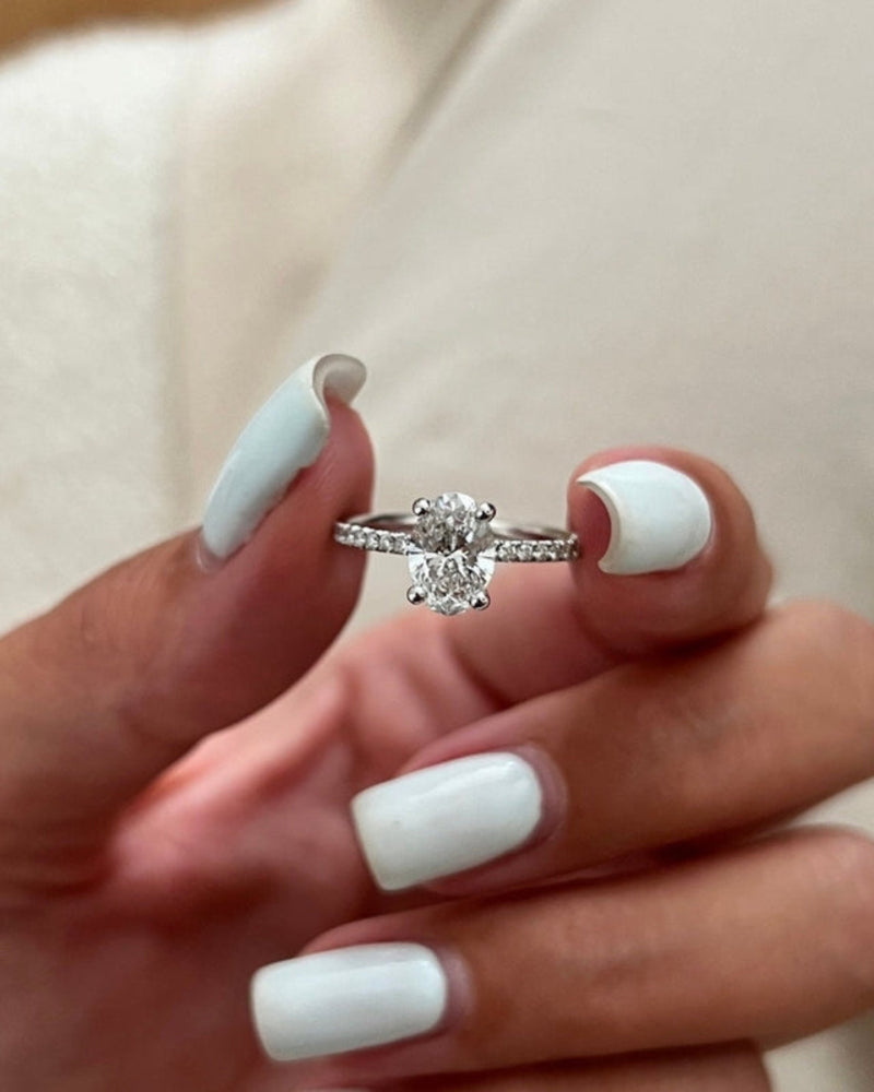 1.0-3.0 CT Oval CVD Diamond Pave Setting  Engagement Ring