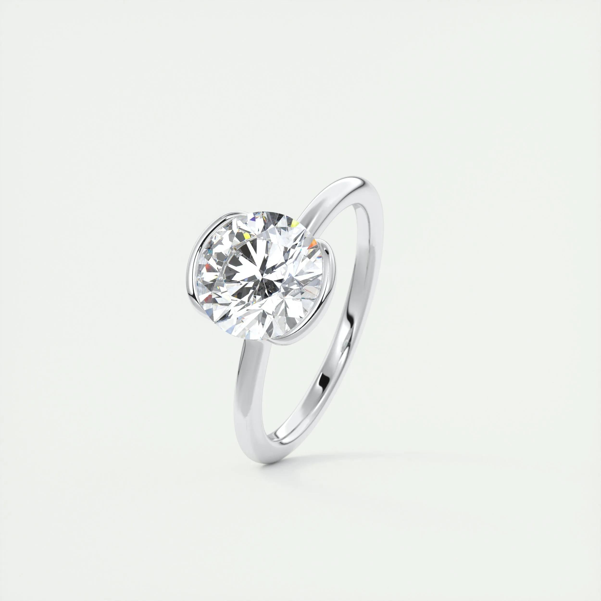 2.1 Ct Round East West Half Bezel Solitaire Moissanite Diamond Engagement Ring