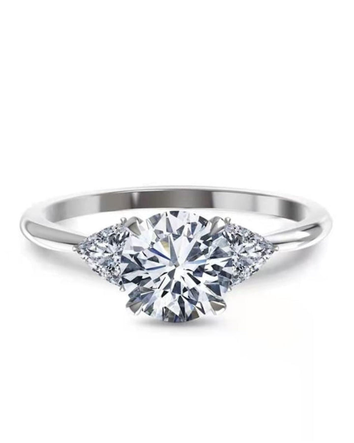 1.0 CT Round F/VS1 CVD Diamond Three Stone Style Engagement Ring