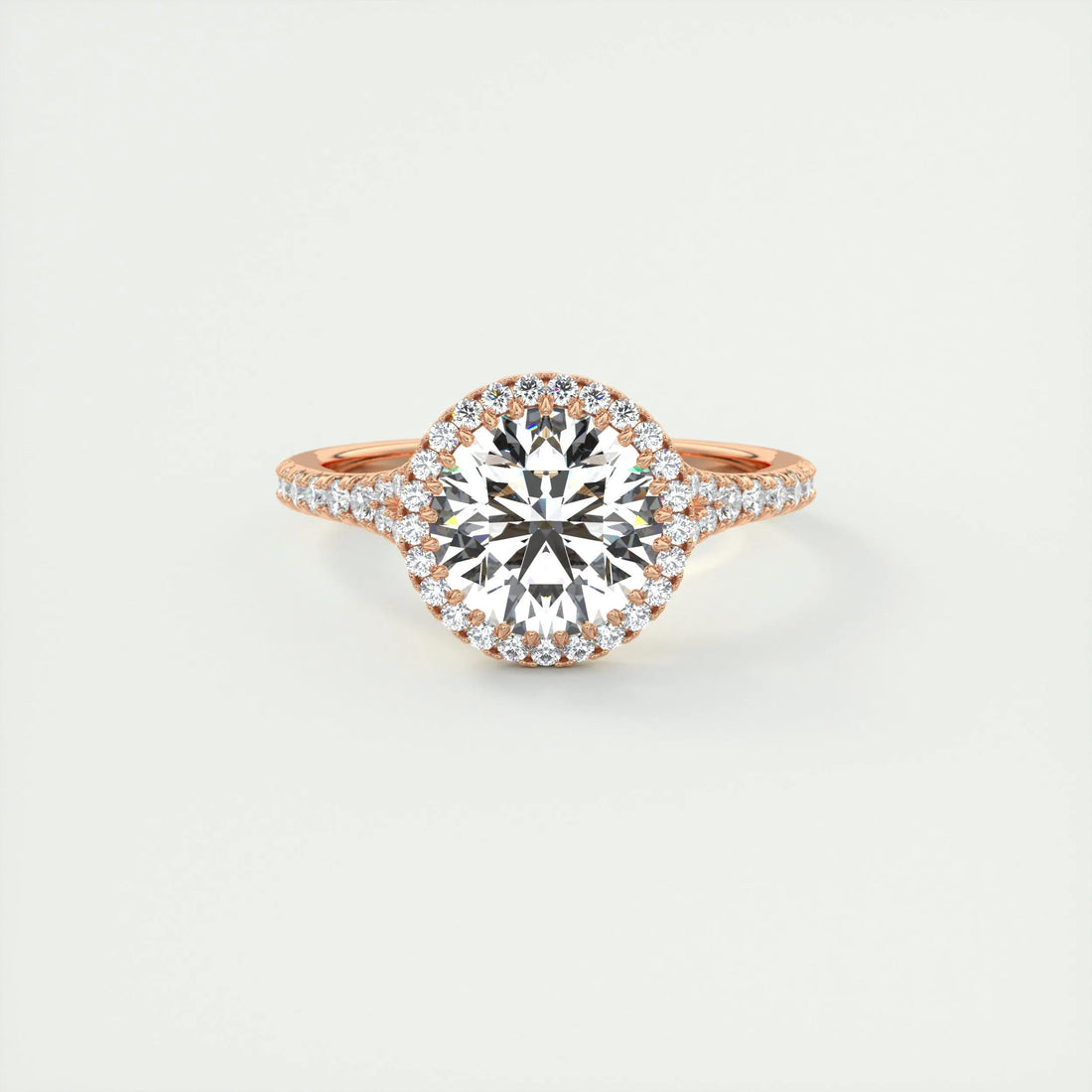 3.05 Ct Round Halo Cathedral Moissanite Diamond Engagement Ring