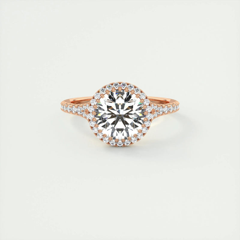 3.05 Ct Round Halo Cathedral Moissanite Diamond Engagement Ring