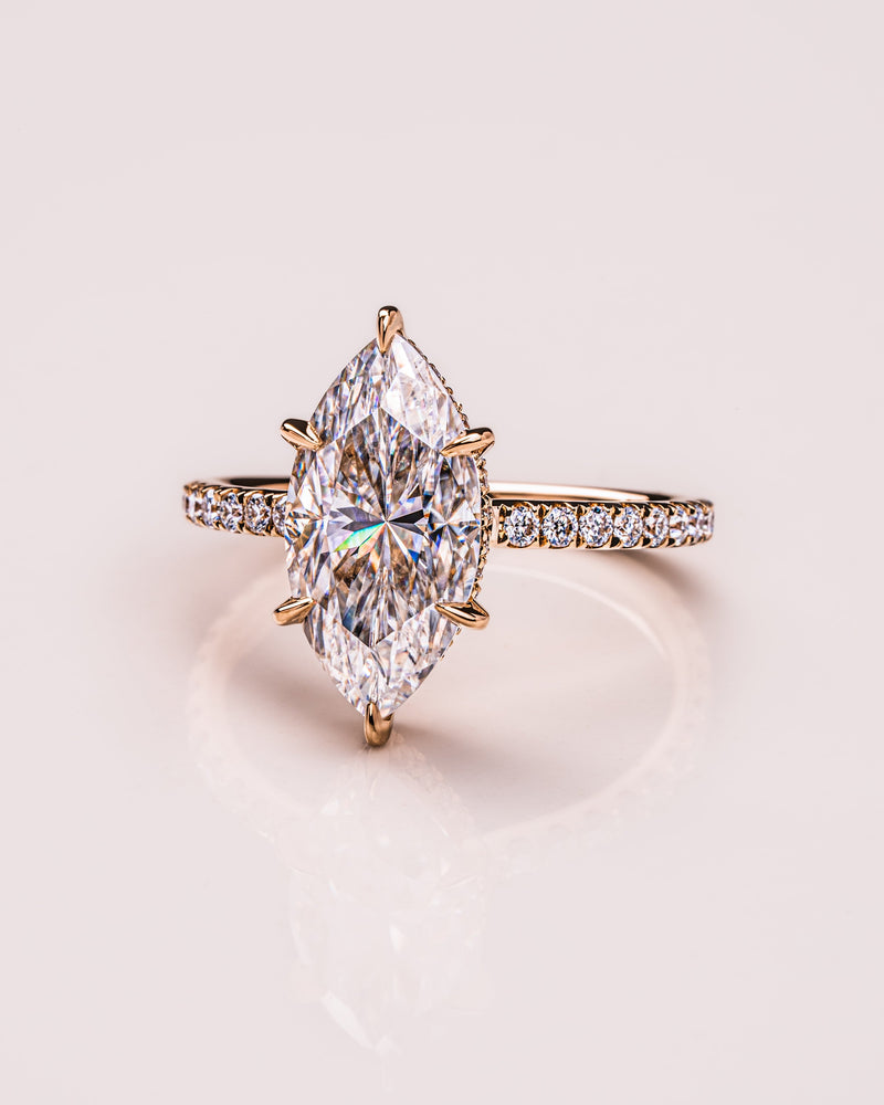 1.09 - 3.09 CT Marquise  CVD Diamond Hidden Halo Pave Setting Engagement Ring