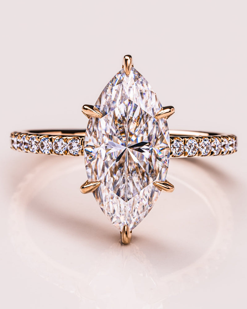 3.0 - 7.0 CT Marquise CVD Diamond Hidden Halo & Pave Engagement Ring