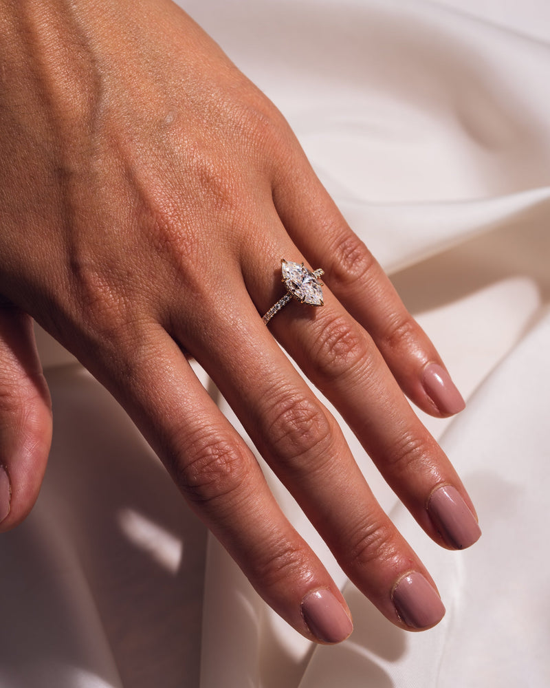 1.0- 3.98 CT Marquise CVD Diamond Hidden Halo Pave Setting Engagement Ring