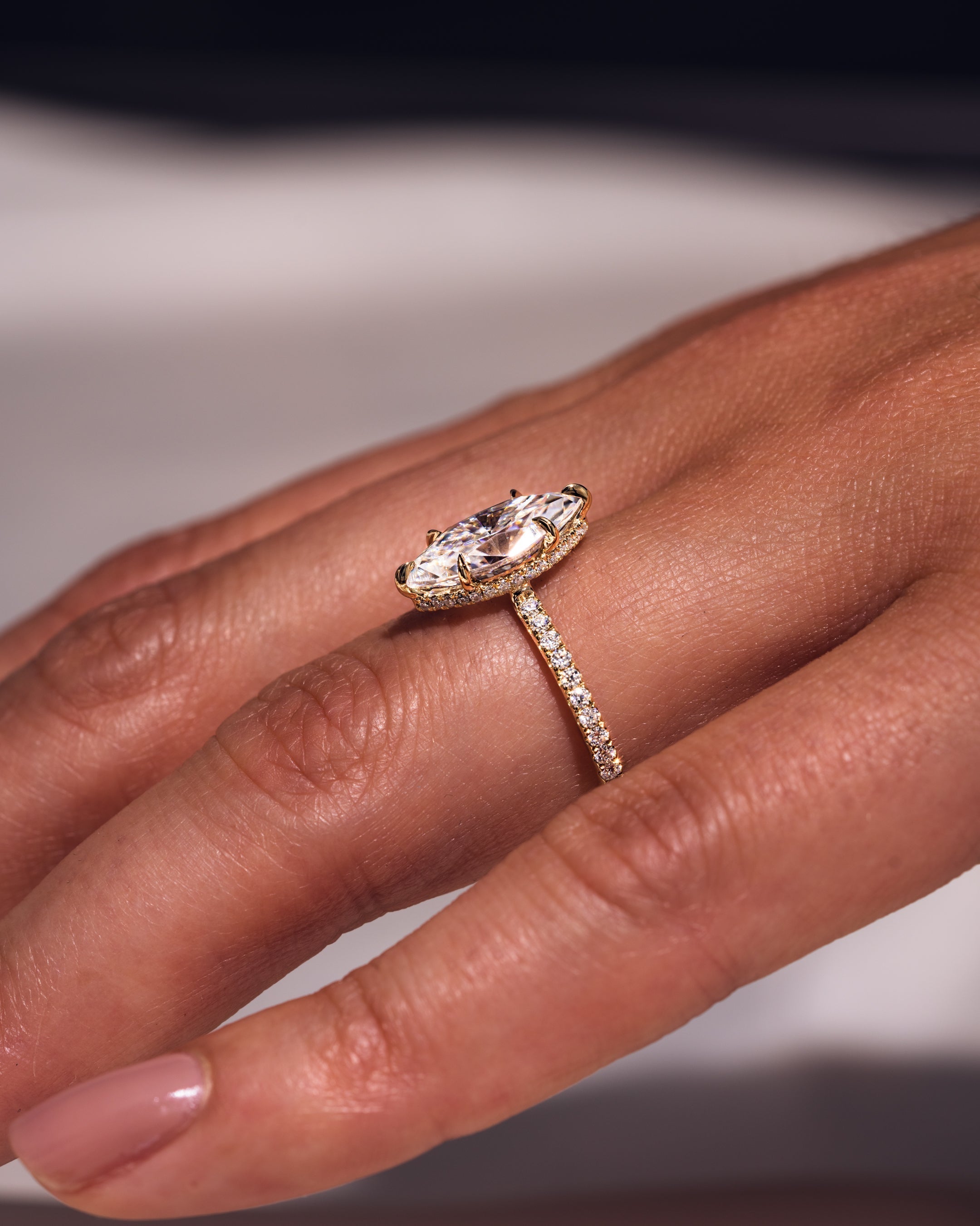 1.0- 3.98 CT Marquise CVD Diamond Hidden Halo Pave Setting Engagement Ring