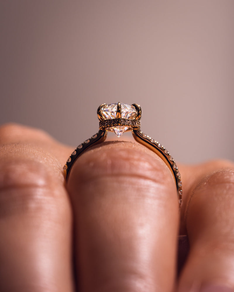 1.0- 3.98 CT Marquise CVD Diamond Hidden Halo Pave Setting Engagement Ring