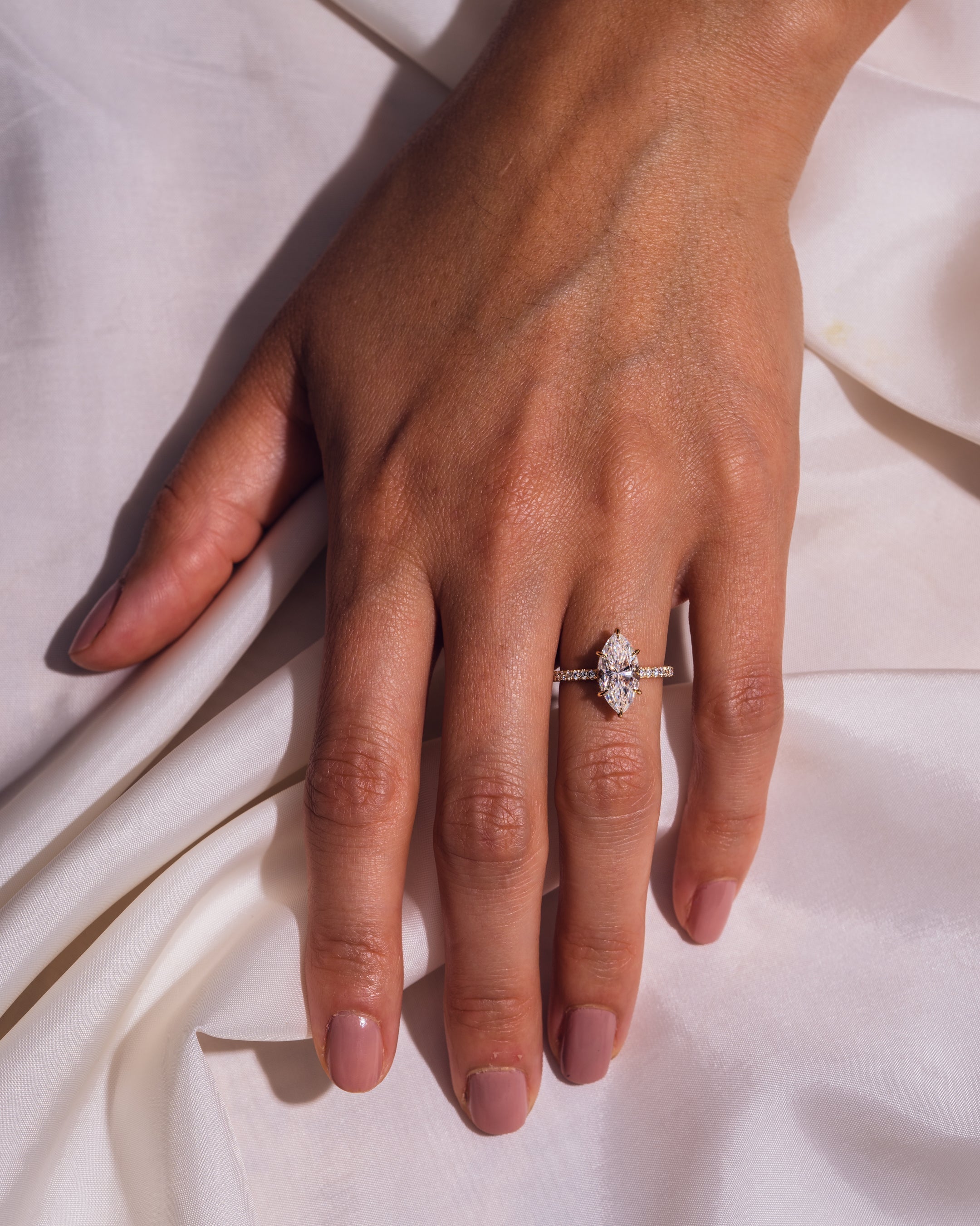 1.09 - 3.09 CT Marquise  CVD Diamond Hidden Halo Pave Setting Engagement Ring