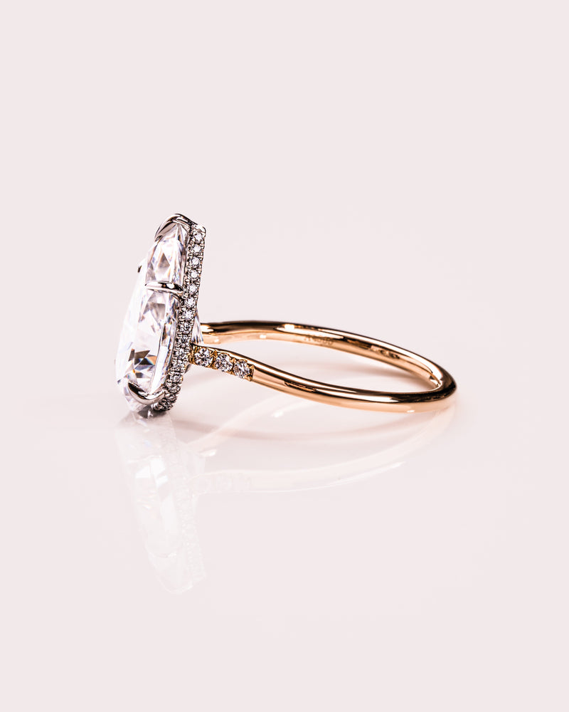 1.50- 3.09 CT Pear  CVD Diamond Hidden Halo Engagement Ring