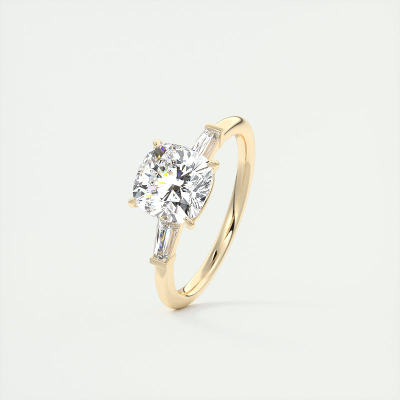 2.0CT Cushion Cut Moissanite 3 Stone Engagement Ring